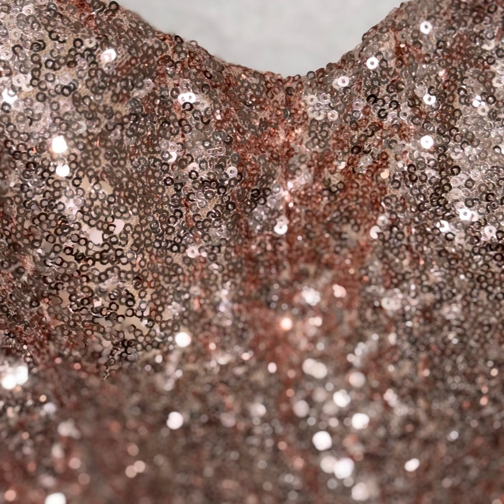 Sherri Hill Sparkling Mini Dress in Rose Gold sleeves are detachable - Picture 6 of 7